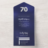 70e Verjaardag marine blauw zilver rsvp All In One Uitnodiging (Binnen)