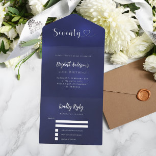 70e Verjaardag marine blauw zilver rsvp All In One Uitnodiging