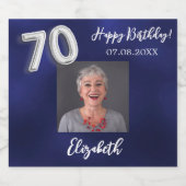 70e verjaardag marine blauwe foto sparkling wijnetiket (Enkel label)