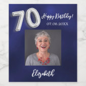 70e verjaardag marine blauwe foto wijn etiket (Enkel label)