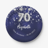 70e verjaardag marine blauwe zilveren sterren papieren bordje (Voorkant)