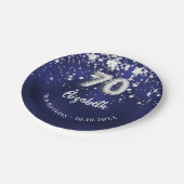 70e verjaardag marine blauwe zilveren sterren papieren bordje (Gekanteld)