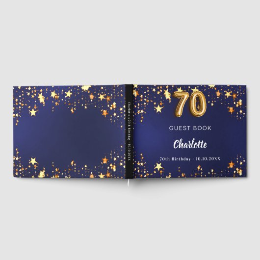 70e verjaardag marineblauw gouden sterren gastenboek (Volledig)