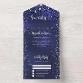 70e Verjaardag marineblauw zilveren sterren rsvp All In One Uitnodiging (Binnen)