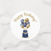 70e verjaardag marineblauwe ballon cake confetti (Kleine voorkant)