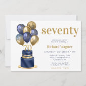 70e verjaardag marineblauwe ballon cake kaart (Voorkant)