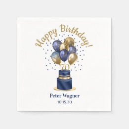 70e verjaardag marineblauwe ballon cake servet
