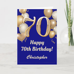 70e verjaardag marinenblauw en gouden ballonnen Co Kaart