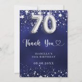70e verjaardag marinesblauwe zilversterren bedankkaart (Voorkant)