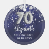 70e verjaardag marinesblauwe zilversterren glas ornament (Voorkant)