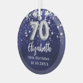 70e verjaardag marinesblauwe zilversterren glas ornament (Voorkant links)