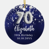 70e verjaardag marinesblauwe zilversterren keramisch ornament (Voorkant)