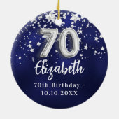 70e verjaardag marinesblauwe zilversterren keramisch ornament (Achterkant)