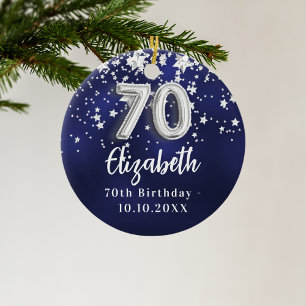 70e verjaardag marinesblauwe zilversterren keramisch ornament