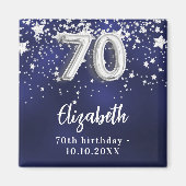 70e verjaardag marinesblauwe zilversterren magneet (Voorkant)