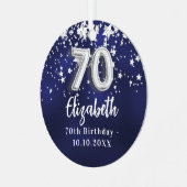 70e verjaardag marinesblauwe zilversterren metalen ornament (Voorkant links)