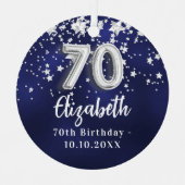 70e verjaardag marinesblauwe zilversterren metalen ornament (Voorkant)
