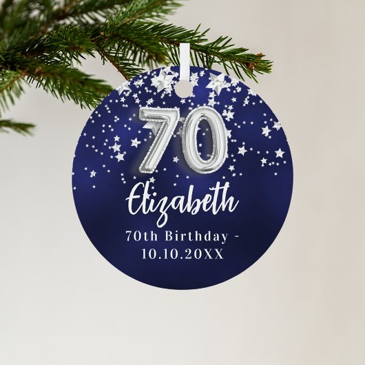 70e verjaardag marinesblauwe zilversterren metalen ornament