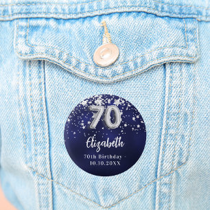 70e verjaardag marinesblauwe zilversterren ronde button 3,2 cm