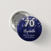 70e verjaardag marinesblauwe zilversterren ronde button 3,2 cm (Voorkant /achterkant)