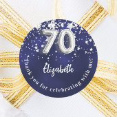 70e verjaardag marinesblauwe zilversterren ronde sticker