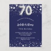 70e verjaardag marinesblauwe zilversterren uitnodiging briefkaart (Voorkant)