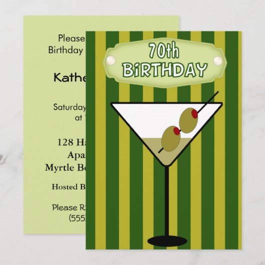 70e verjaardag Martini Party uitnodiging (Voorkant / Achterkant)