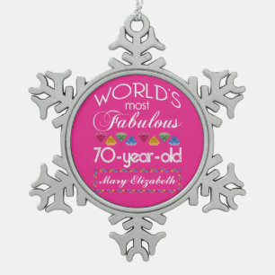70e verjaardag Meest verbluffend kleurrijk Pareltj Tin Sneeuwvlok Ornament