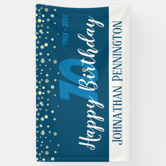 70e verjaardag met Confetti Blue Spandoek (Verticaal)