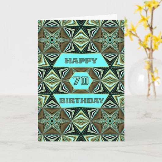 70e verjaardag met groen abstract ontwerp kaart (Gele Bloem)