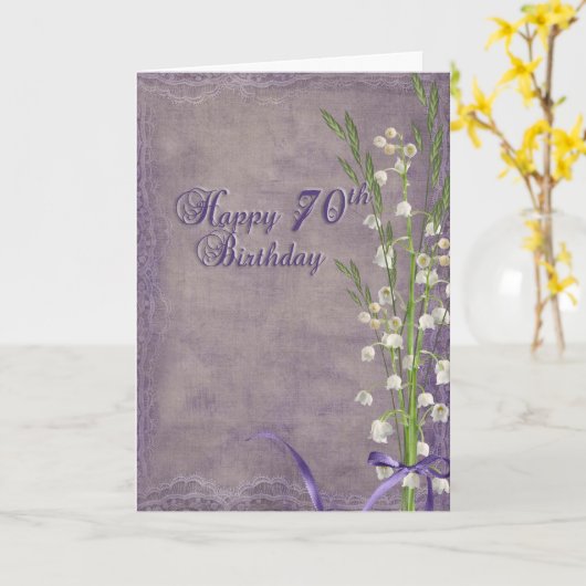 70e verjaardag met lelie van de vallei kaart (Gele Bloem)
