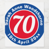 70e verjaardag met naam, leeftijd en datum wijn etiket (Enkel label)