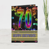70e verjaardag met regenboogbubbels en vuurwerk kaart (Voorkant)