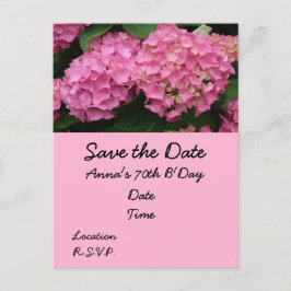 70e verjaardag met roze hortensia bloemen briefkaart