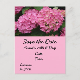 70e verjaardag met roze hydrangea bloemen briefkaart