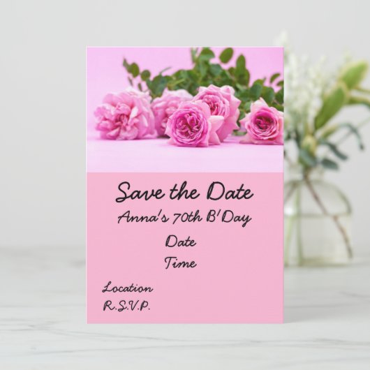 70e verjaardag met roze rozen op roze achtergrond kaart (Staand voorkant)