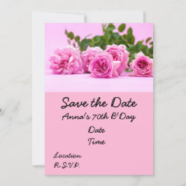 70e verjaardag met roze rozen op roze achtergrond kaart