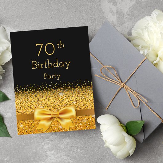 70e verjaardag met zwarte gouden boog briefkaart