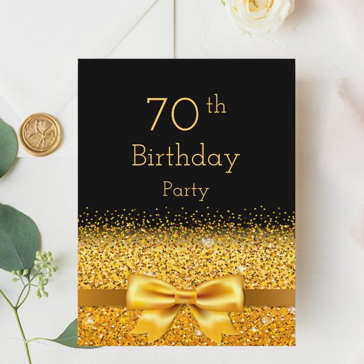 70e verjaardag met zwarte gouden boog briefkaart