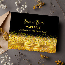 70e verjaardag met zwarte gouden boog op de datum briefkaart