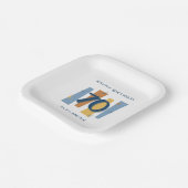 70e verjaardag Midcentury Modern Retro Blauw Papieren Bordje (Gebogen)
