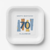 70e verjaardag Midcentury Modern Retro Blauw Papieren Bordje (Voorkant)