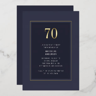70e verjaardag Minimaal Elegant Donker Gouden Fram Folie Uitnodiging