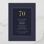 70e verjaardag Minimal Elegant Donkergoud Lijst Folie Uitnodiging (Voorkant)