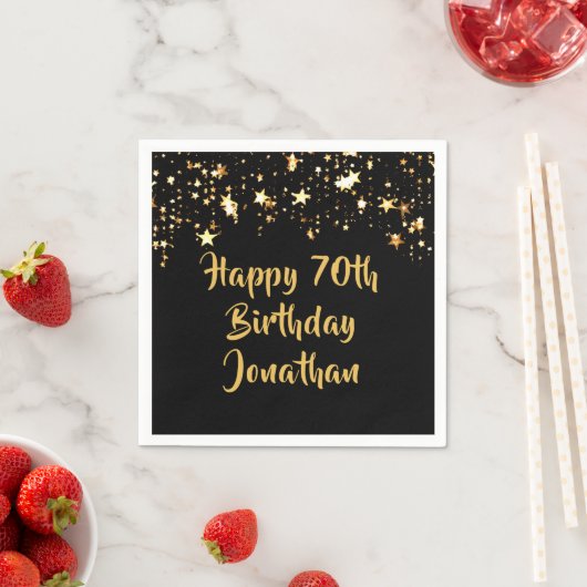 70e verjaardag Modern Black Gold Stars Naam Servet (Insitu)