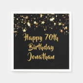 70e verjaardag Modern Black Gold Stars Naam Servet (Voorkant)