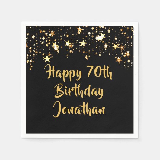 70e verjaardag Modern Black Gold Stars Naam Servet (Voorkant)