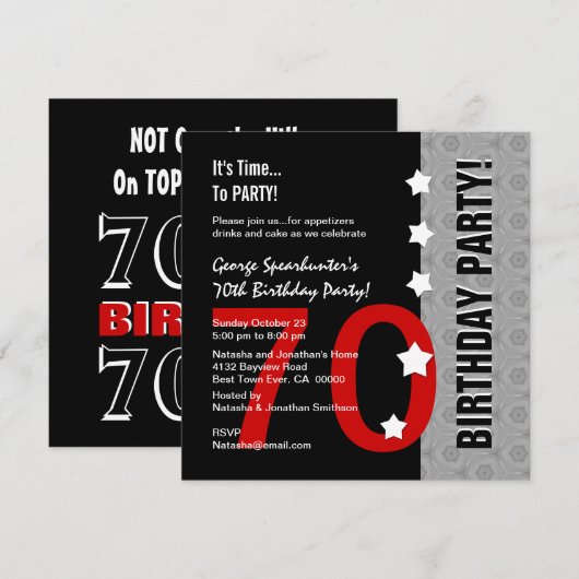 70e verjaardag Modern Red Silver Black Funny D845E Kaart (Voorkant / Achterkant)