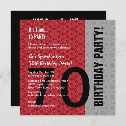 70e verjaardag Modern Red Silver Black Funny D848 Kaart (Voorkant / Achterkant)