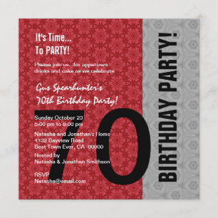 70e verjaardag Modern Red Silver Black Funny D848 Kaart
